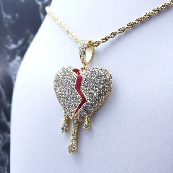18"Rope Chain + 14K Gold Finish Teardrop H… - Picture 6 of 11